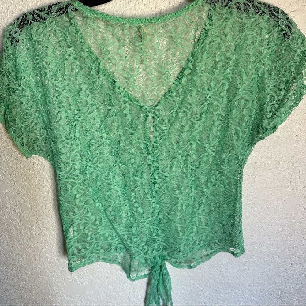 October sky lace see through button up tie front blouse - Picture 6 of 6